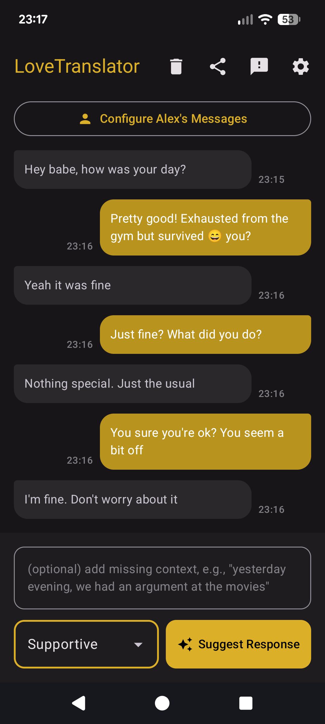 Screenshot showing captured conversation messages
